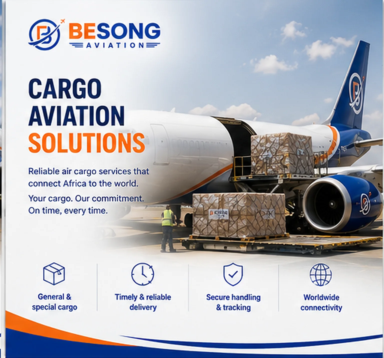 Air cargo pallets beside a BESONG Aviation aircraft