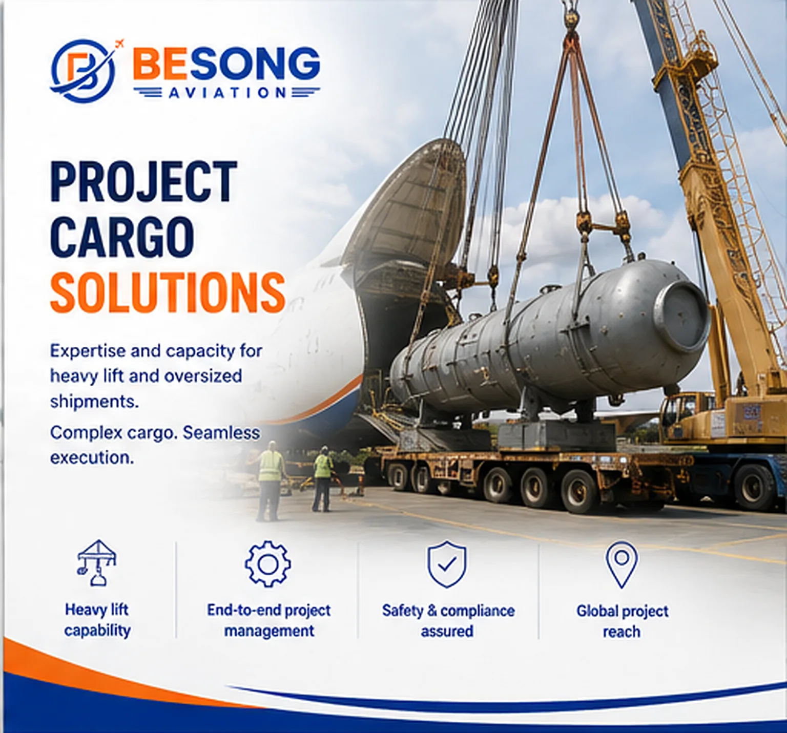 Heavy project cargo being lifted for air transport