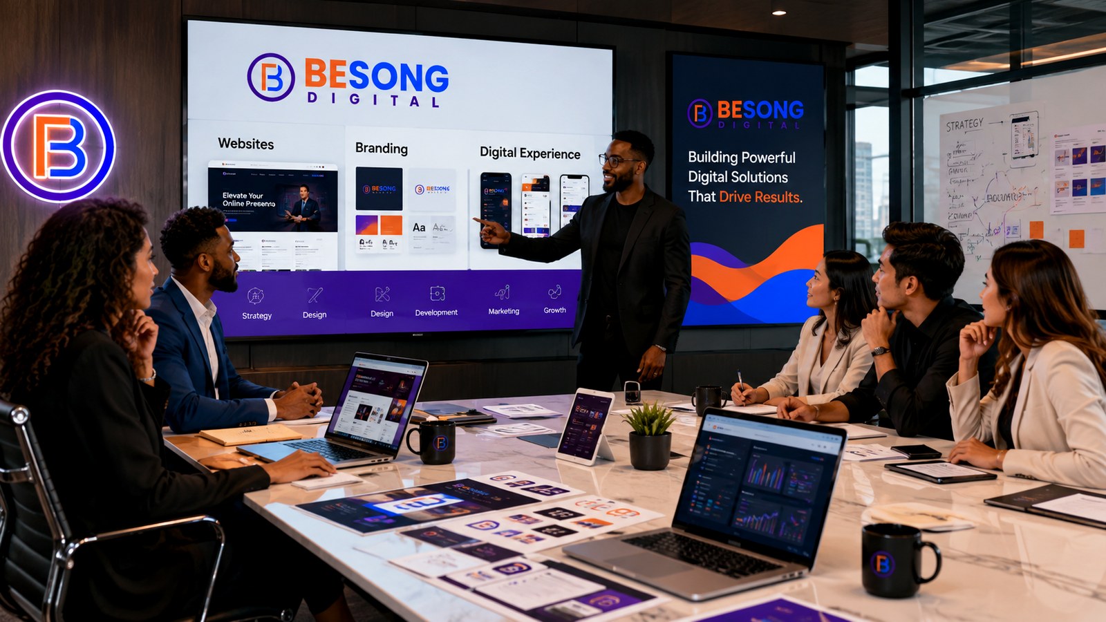 BESONG Digital team discussing a website and brand strategy
